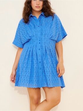 Exquise Tobie Button-Front Shirt Dress: Mini Eyelet Edition